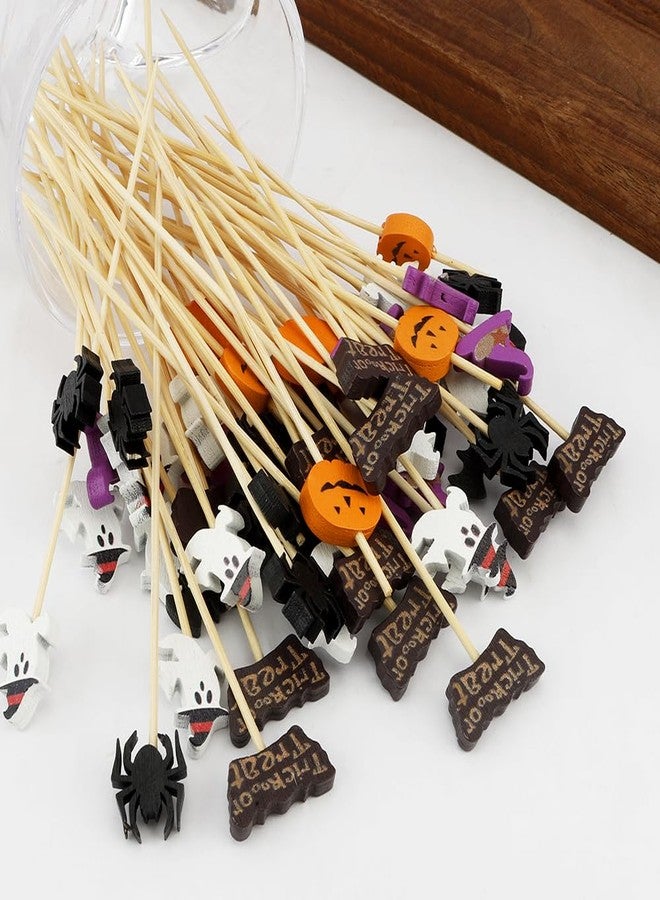 Cidenbio Cocktail Picks 100PCS 4.7 Inch Toothpicks for Appetizers Halloween Cocktail Picks for Dinks Appetizers Fruit Kabobs Charcuterie Boards Accessories Halloween Party Supplies (trick or treat) - Image 3